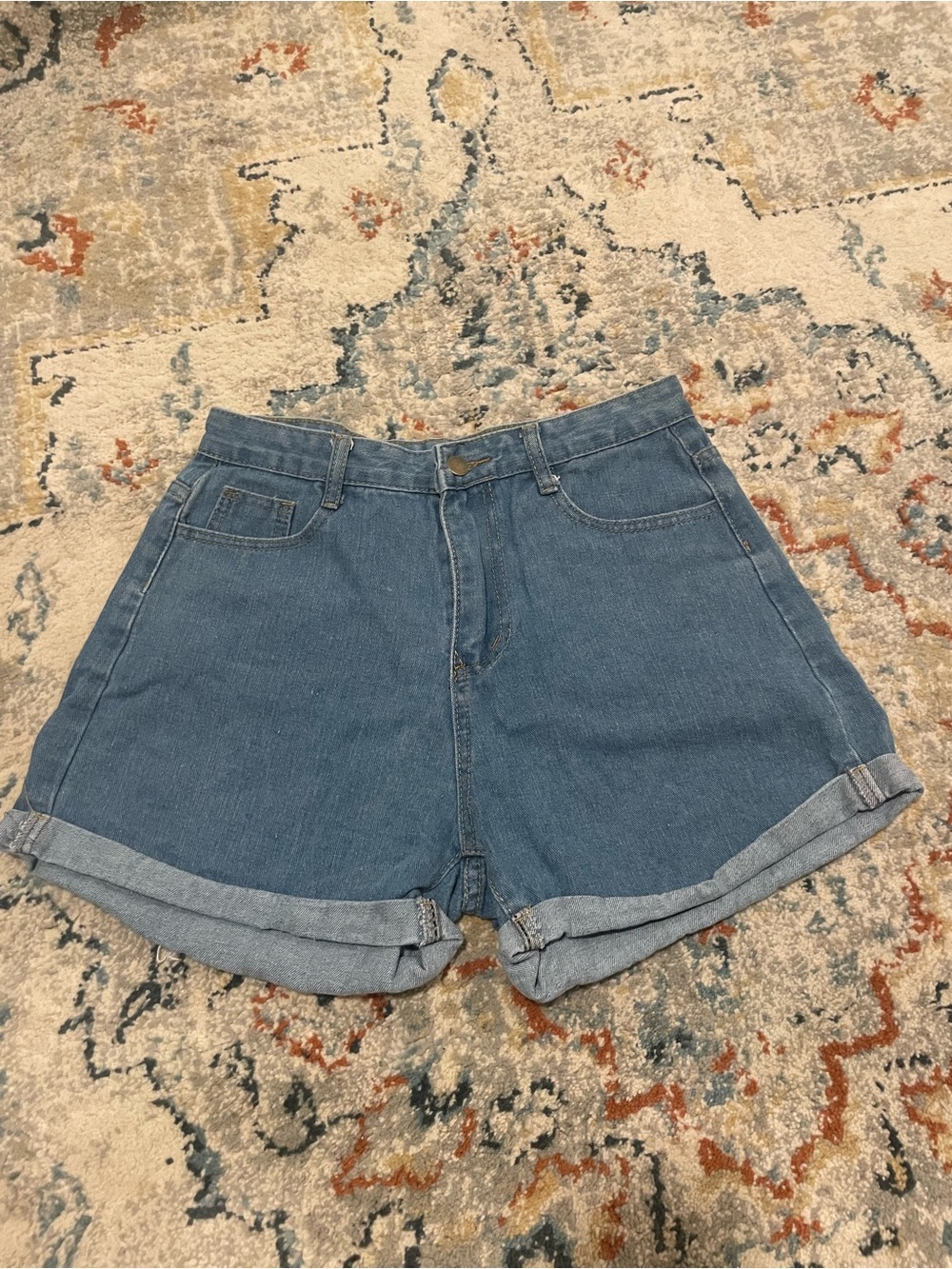 Women's Blue Denim Roll-Hem Shorts